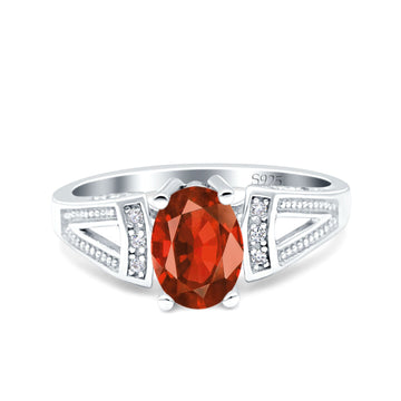 Oval Art Deco Wedding Engagement Ring Simulated Garnet CZ 925 Sterling Silver